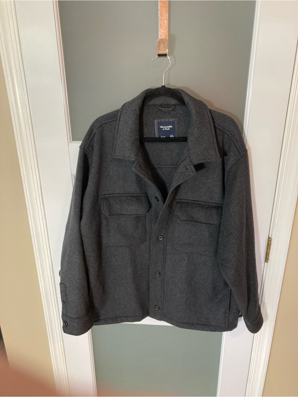 Abercrombie & Fitch Men's Dark Gray Wool-Blend Shirt Jacket - XL